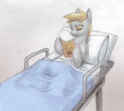 Size: 1200x1074 | Tagged: safe, artist:difetra, derpy hooves, pegasus, pony, bandage, bed, female, hospital, injured, mare, recovery, solo, underp