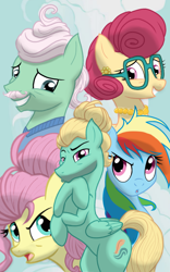 Size: 1200x1920 | Tagged: safe, artist:theroyalprincesses, derpibooru import, fluttershy, gentle breeze, posey shy, rainbow dash, zephyr breeze, pegasus, pony, flutter brutter, alternate hairstyle, female, looking at you, male, mare, shys, smiling, stallion, the shy family