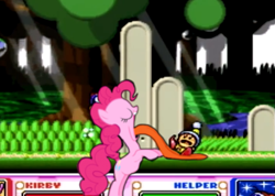 Size: 711x506 | Tagged: safe, artist:peasantb, pinkie pie, earth pony, pony, imminent vore, kirby, nintendo