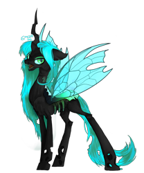 Size: 1000x1200 | Tagged: safe, artist:soyza, queen chrysalis, changeling, changeling queen, female, green eyes, horn, solo