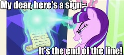 Size: 800x355 | Tagged: safe, edit, edited screencap, screencap, starlight glimmer, pony, unicorn, the cutie re-mark, anastasia, don bluth, female, image macro, in the dark of the night, magic, mare, meme, pure unfiltered evil, scroll, solo, song reference, twilight's castle