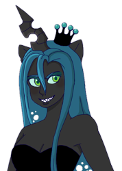 Size: 386x542 | Tagged: safe, artist:foxdr0id, queen chrysalis, human, horned humanization, humanized, sharp teeth, solo