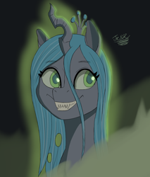 Size: 1700x2000 | Tagged: dead source, safe, artist:hypno, queen chrysalis, changeling, changeling queen, female, smiling, solo