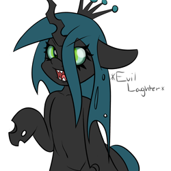 Size: 3000x3000 | Tagged: safe, artist:color-spark, queen chrysalis, changeling, changeling queen, descriptive noise, evil laugh, meme, simple background, solo, white background