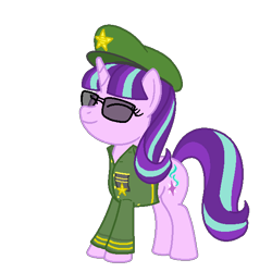 Size: 600x600 | Tagged: safe, artist:datspaniard, starlight glimmer, pony, unicorn, backwards cutie mark, dictator, simple background, smiling, solo, stalin glimmer, sunglasses, transparent background, tropico