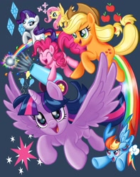 Size: 1617x2048 | Tagged: safe, artist:angel_bee, derpibooru import, applejack, fluttershy, pinkie pie, rainbow dash, rarity, twilight sparkle, twilight sparkle (alicorn), alicorn, earth pony, pegasus, pony, unicorn, my little pony: the movie, cutie mark, mane six, movie, party cannon, rainbow