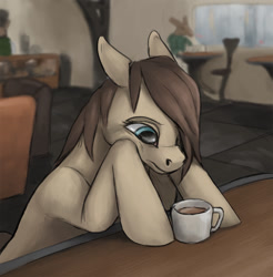 Size: 1000x1016 | Tagged: safe, artist:difetra, oc, oc only, oc:tera bit, pony, coffee, female, solo, squishy cheeks