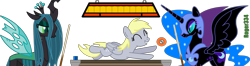 Size: 3782x1003 | Tagged: safe, artist:roger334, derpy hooves, nightmare moon, queen chrysalis, changeling, changeling queen, pegasus, pony, billiards, female, inkscape, mare, ponyscape, pool table, simple background, transparent background, vector