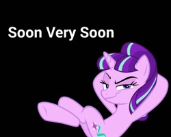 Size: 1280x1024 | Tagged: safe, starlight glimmer, pony, unicorn, the cutie re-mark, black background, s5 starlight, simple background, smug, smuglight glimmer, soon, welcome home twilight