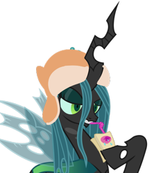 Size: 486x548 | Tagged: safe, artist:cooldrawer99, queen chrysalis, changeling, changeling queen, food, juice, solo