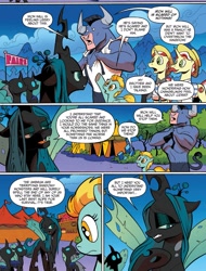 Size: 1377x1808 | Tagged: safe, artist:andypriceart, idw, flam, flim, iron will, lightning dust, queen chrysalis, changeling, changeling queen, minotaur, pegasus, pony, unicorn, siege of the crystal empire, spoiler:comic, spoiler:comic36, comic, female, male, mare, nose piercing, nose ring, official comic, piercing, stallion