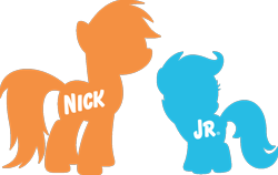 Size: 1126x710 | Tagged: safe, derpibooru exclusive, derpibooru import, edit, rainbow dash, scootaloo, pegasus, pony, logo, logo parody, mirrored, nick jr., nickelodeon, silhouette, simple background, transparent background, vector