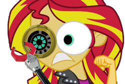 Size: 662x445 | Tagged: safe, edit, sunset shimmer, cyborg, bionic arm, dead ringer, meme, nightmare fuel, solo, special eyes, team fortress 2, toy