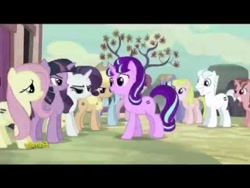 Size: 480x360 | Tagged: safe, derpibooru import, screencap, applejack, double diamond, fluttershy, rainbow dash, rarity, starlight glimmer, twilight sparkle, twilight sparkle (alicorn), alicorn, earth pony, pegasus, pony, unicorn, the cutie map, angry, creepy, creepy smile, cult, equal cutie mark, equalized, false smile, glare, s5 starlight, smiling