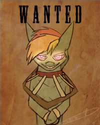 Size: 1280x1600 | Tagged: safe, artist:distorted-dash, derpibooru import, rainbow dash, pegasus, pony, ask, ask-distorted-dash, distorted dash, glowing eyes, handcuffed, tumblr, wanted poster