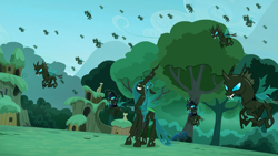 Size: 1600x900 | Tagged: safe, screencap, queen chrysalis, changeling, changeling queen, the cutie re-mark, alternate timeline, armor, changeling officer, chrysalis resistance timeline, female, flying