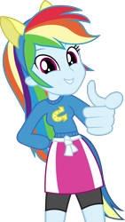 Size: 3000x5326 | Tagged: safe, artist:dashiesparkle, derpibooru import, rainbow dash, equestria girls, equestria girls (movie), absurd resolution, clothes, compression shorts, cute, female, helping twilight win the crown, high res, pointing, pony ears, ponytail, school spirit, simple background, skirt, solo, sweater, transparent background, vector, wondercolts