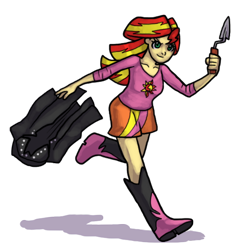 Size: 600x600 | Tagged: safe, artist:ominous-artist, sunset shimmer, equestria girls, running, solo, trowel