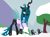 Size: 1000x735 | Tagged: safe, artist:dm29, queen chrysalis, changeling, changeling queen, advent calendar, clothes, holiday horse days, snow, sweater, trio, winter