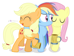 Size: 845x650 | Tagged: safe, artist:dm29, derpibooru import, applejack, fluttershy, rainbow dash, earth pony, pegasus, pony, cider, simple background, transparent background, trio