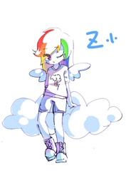 Size: 905x1280 | Tagged: safe, artist:x-zeko-x, derpibooru import, rainbow dash, human, equestria girls, cloud, converse, humanized, shoes, simple background, solo, white background, winged humanization, wings