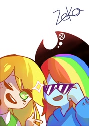 Size: 905x1280 | Tagged: safe, artist:x-zeko-x, derpibooru import, applejack, rainbow dash, equestria girls, simple background, sunglasses, white background