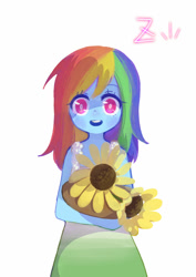 Size: 764x1080 | Tagged: safe, artist:x-zeko-x, derpibooru import, rainbow dash, equestria girls, clothes, dress, simple background, solo, sunflower, white background