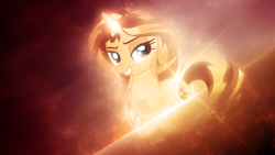 Size: 1920x1080 | Tagged: safe, artist:theshadowstone, artist:tzolkine, sunset shimmer, pony, alternate hairstyle, crystallized, lens flare, solo, vector, wallpaper