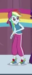 Size: 128x300 | Tagged: safe, derpibooru import, screencap, rainbow dash, rarity, dance magic, equestria girls, spoiler:eqg specials, backwards ballcap, baseball cap, boots, cap, clothes, converse, cropped, female, hat, hip hop, outfit, pants, picture for breezies, rapper dash, shoes