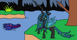 Size: 1024x537 | Tagged: safe, artist:killerbug2357, queen chrysalis, changeling, changeling queen, 1000 hours in ms paint, female, horn, ms paint