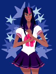 Size: 500x659 | Tagged: safe, artist:kvitrika, derpibooru import, twilight sparkle, clothes, humanized, sailor uniform, school uniform