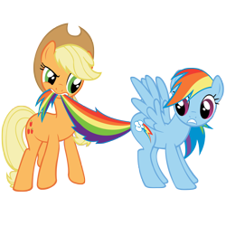 Size: 6000x6000 | Tagged: safe, artist:lolke12, derpibooru import, applejack, rainbow dash, earth pony, pegasus, pony, .psd available, absurd resolution, biting, duo, female, mare, mouth hold, photoshop, simple background, tail bite, tail pull, transparent background