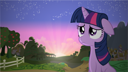 Size: 13338x7504 | Tagged: safe, artist:tim015, derpibooru import, twilight sparkle, absurd resolution, apple tree, ponyville, sad, solo, tree, vector