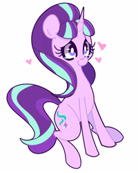 Size: 2000x2500 | Tagged: safe, artist:turtlefarminguy, starlight glimmer, pony, unicorn, the cutie re-mark, backwards cutie mark, crying, cute, female, glimmerbetes, heart, mare, simple background, sitting, smiling, solo, tears of joy, white background