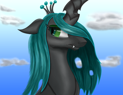Size: 3300x2550 | Tagged: safe, artist:dgcdvaras, queen chrysalis, changeling, changeling queen, female, frown, horn, solo