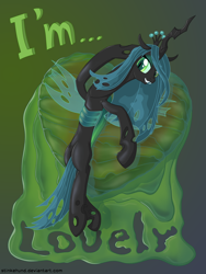 Size: 3000x4000 | Tagged: safe, artist:stinkehund, part of a set, queen chrysalis, changeling, changeling queen, bedroom eyes, on back, prone, shiny