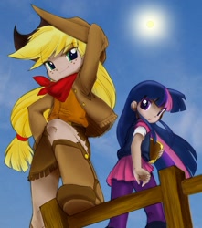 Size: 1000x1133 | Tagged: safe, artist:bleedman, artist:cammandude, derpibooru import, applejack, twilight sparkle, humanized