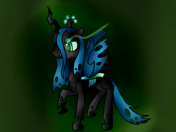 Size: 800x600 | Tagged: safe, artist:pirateenderfox, queen chrysalis, changeling, changeling queen, female, glowing eyes, horn, solo