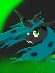 Size: 768x1024 | Tagged: dead source, safe, artist:fireplant27, queen chrysalis, changeling, changeling queen, smiling, solo