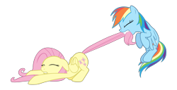 Size: 4851x2487 | Tagged: safe, artist:ocarina0ftimelord, derpibooru import, fluttershy, rainbow dash, pegasus, pony, dragon quest, absurd resolution, simple background, tail pull, transparent background, vector, vector trace