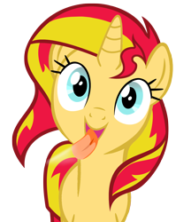 Size: 1280x1482 | Tagged: safe, artist:umbra-neko, sunset shimmer, pony, unicorn, fourth wall, licking, licking ponies, palindrome get, screen, simple background, solo, transparent background, vector