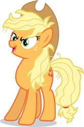 Size: 7000x10572 | Tagged: safe, artist:luckreza8, applejack, queen chrysalis, changeling, changeling queen, earth pony, pony, the cutie re-mark, absurd resolution, alternate timeline, chrysalis resistance timeline, fake applejack, loose hair, messy mane, simple background, solo, transparent background, vector