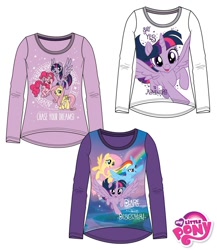 Size: 1300x1500 | Tagged: safe, derpibooru import, fluttershy, pinkie pie, rainbow dash, twilight sparkle, twilight sparkle (alicorn), alicorn, earth pony, pegasus, pony, my little pony: the movie, chase your dreams, clothes, dare to discover, merchandise, my little pony logo, say yes to adventure!, shirt, t-shirt