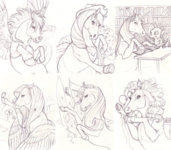 Size: 3000x2622 | Tagged: safe, artist:anarchpeace, derpibooru import, applejack, fluttershy, pinkie pie, rainbow dash, rarity, spike, twilight sparkle, dragon, earth pony, pegasus, pony, unicorn, mane seven, mane six, monochrome, realistic, traditional art