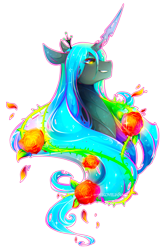 Size: 1473x2222 | Tagged: safe, artist:koveliana, queen chrysalis, changeling, changeling queen, bust, chromatic aberration, color porn, portrait, simple background, solo, transparent background