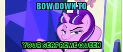 Size: 540x231 | Tagged: safe, screencap, starlight glimmer, pony, the cutie re-mark, friendship throne, meme, misspelling, ponies, s5 starlight, smirk, smug, smuglight glimmer, welcome home twilight