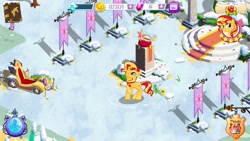 Size: 1136x640 | Tagged: safe, sunset shimmer, pony, alternate universe, big crown thingy, element of magic, gameloft, spanish, twimobile