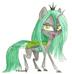 Size: 1116x1151 | Tagged: safe, artist:raiwee, queen chrysalis, changeling, changeling queen, looking at you, solo, traditional art