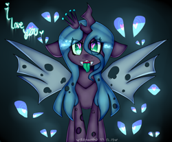 Size: 2421x2000 | Tagged: safe, artist:bunxl, queen chrysalis, changeling, changeling queen, nymph, cute, cutealis, cuteling, eye, eyes, female, green tongue, heart, heart eyes, looking at you, open mouth, tongue out, wingding eyes