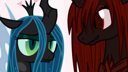 Size: 1365x768 | Tagged: safe, artist:mixermike622, queen chrysalis, oc, oc:marksaline, changeling, changeling queen, tumblr:ask fluffle puff, unamused